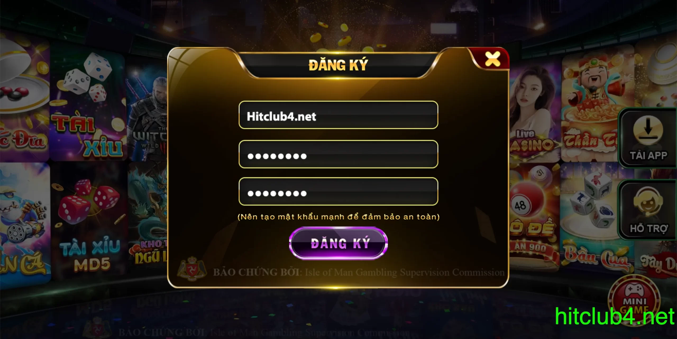 Điền đầy đủ các thông tin mà cổng game Hit Club yêu cầu