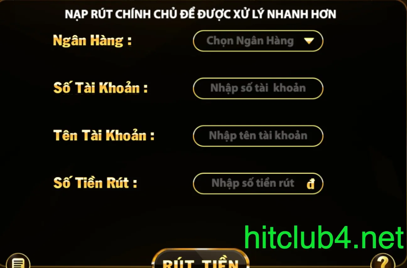 Phương thức rút tiền qua ngân hàng tại Hit Club