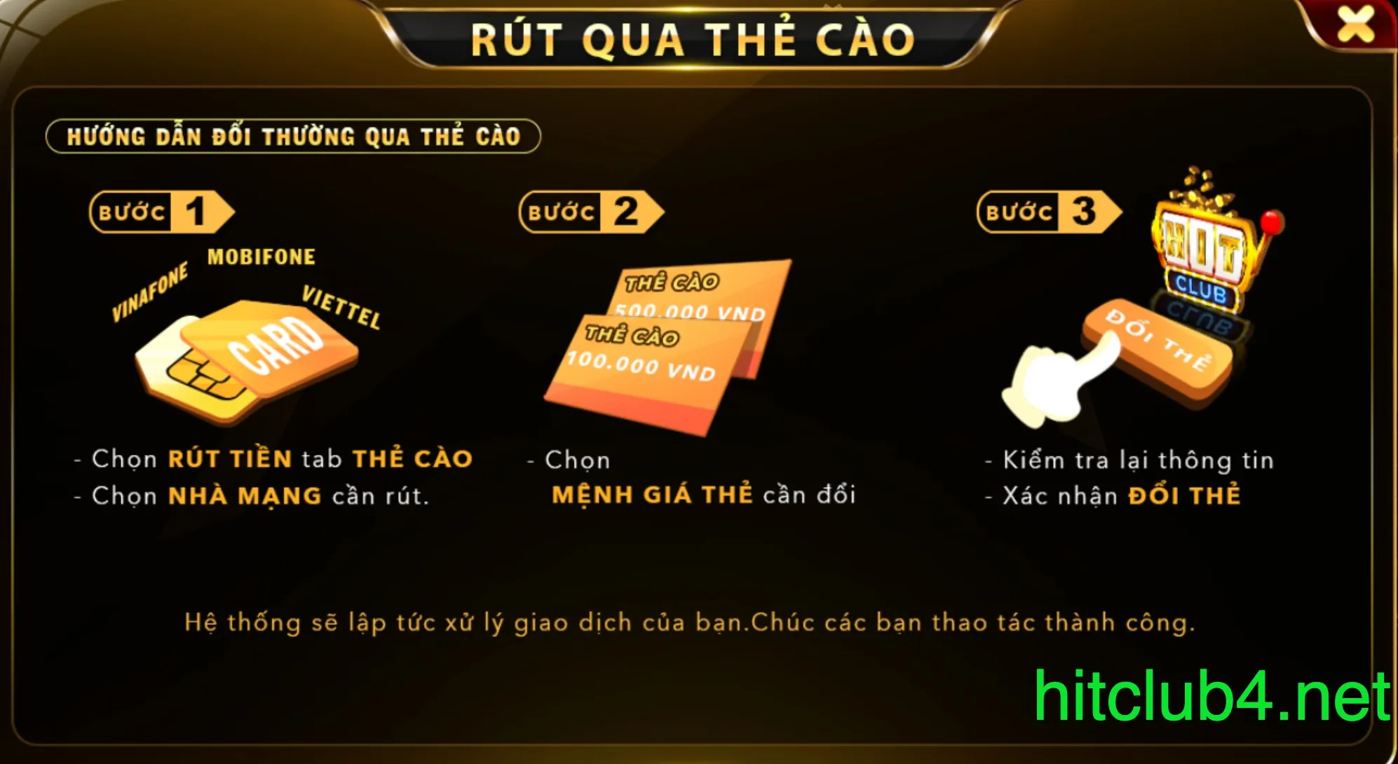 Chia sẻ cách rút tiền Hit Club qua thẻ cào điện thoại